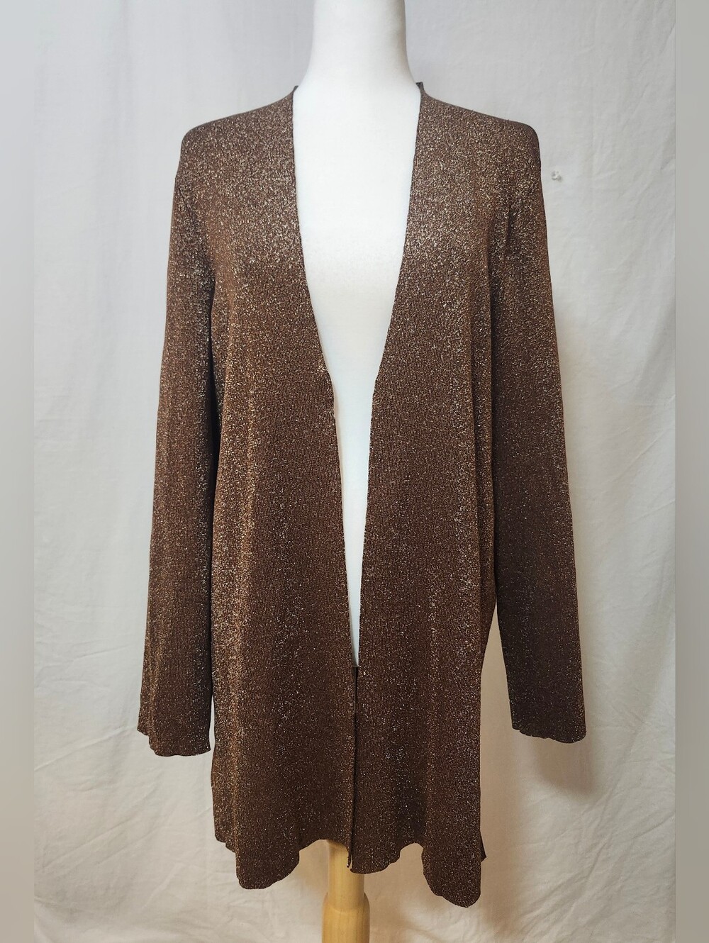 Nygard Silk Blend Shimmery Brown Open-Front Women's Sparkle Cardigan Sweater